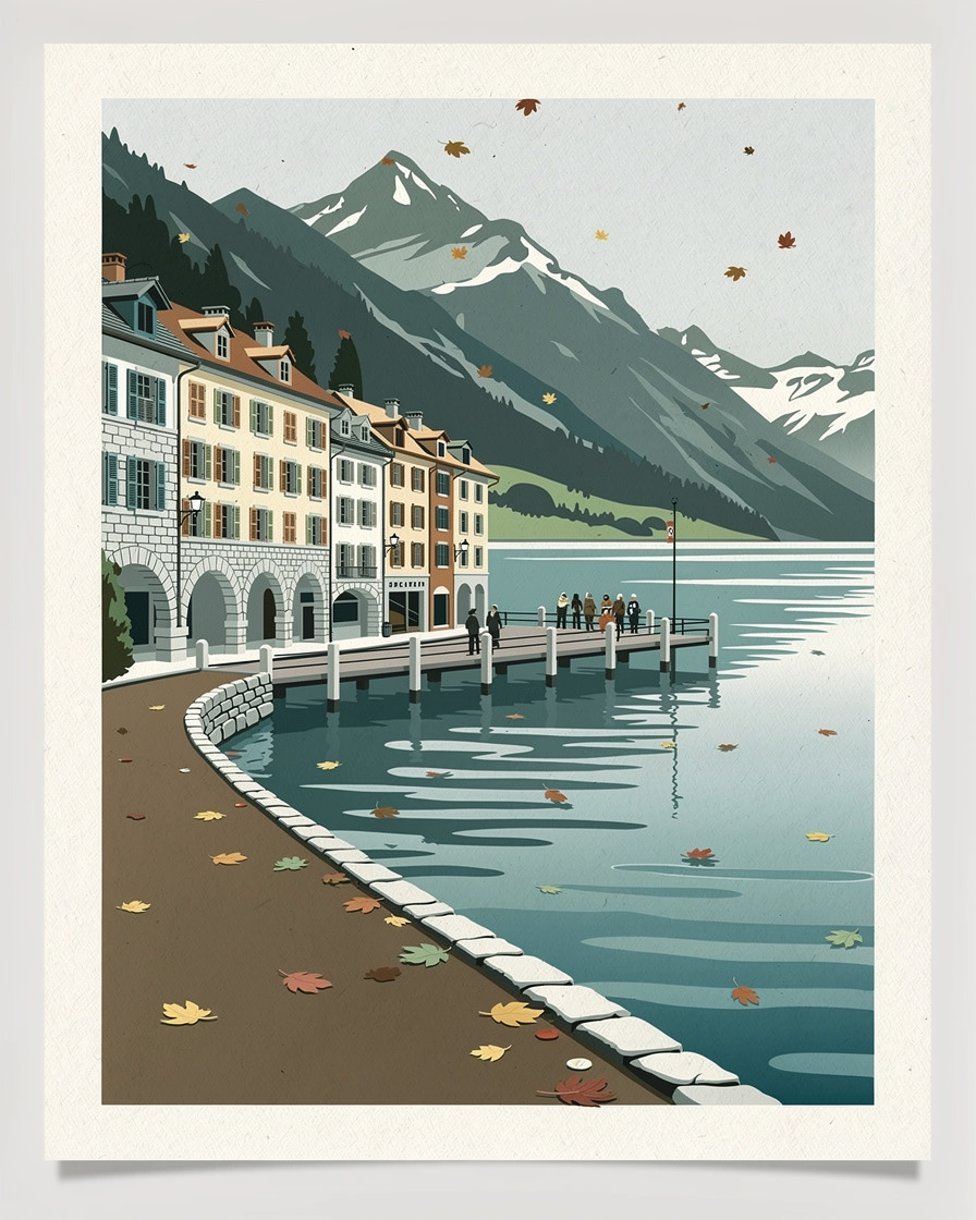 Embarcadère des Jardins de l'Europe à Annecy avec des touristes attendant l'embarquement pour une croisière sur le lac