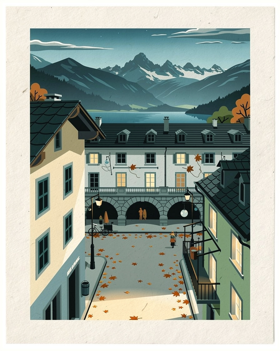 Panneau de signalisation sur la voie verte du tour du lac d'Annecy, indiquant les distances vers les villages voisins, piste cyclable en arrière-plan
